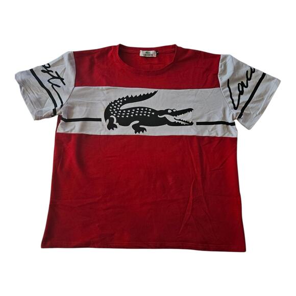 LACOSTE Red/White Short Sleeve T-Shirt Sz XL - Picture 1 of 5